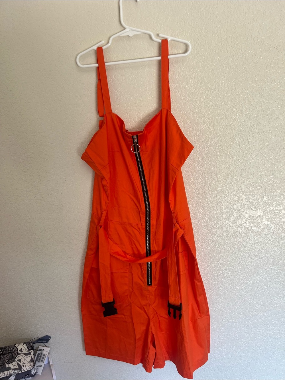 Bright Orange Front-Zip Romper